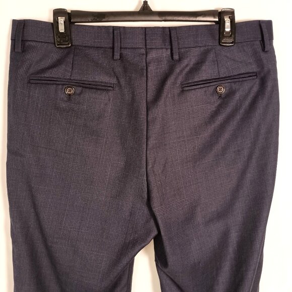 Banana Republic Mens Slim Fit Wool Dress Pants 33x30 Blue Check Flat Front - Picture 5 of 11